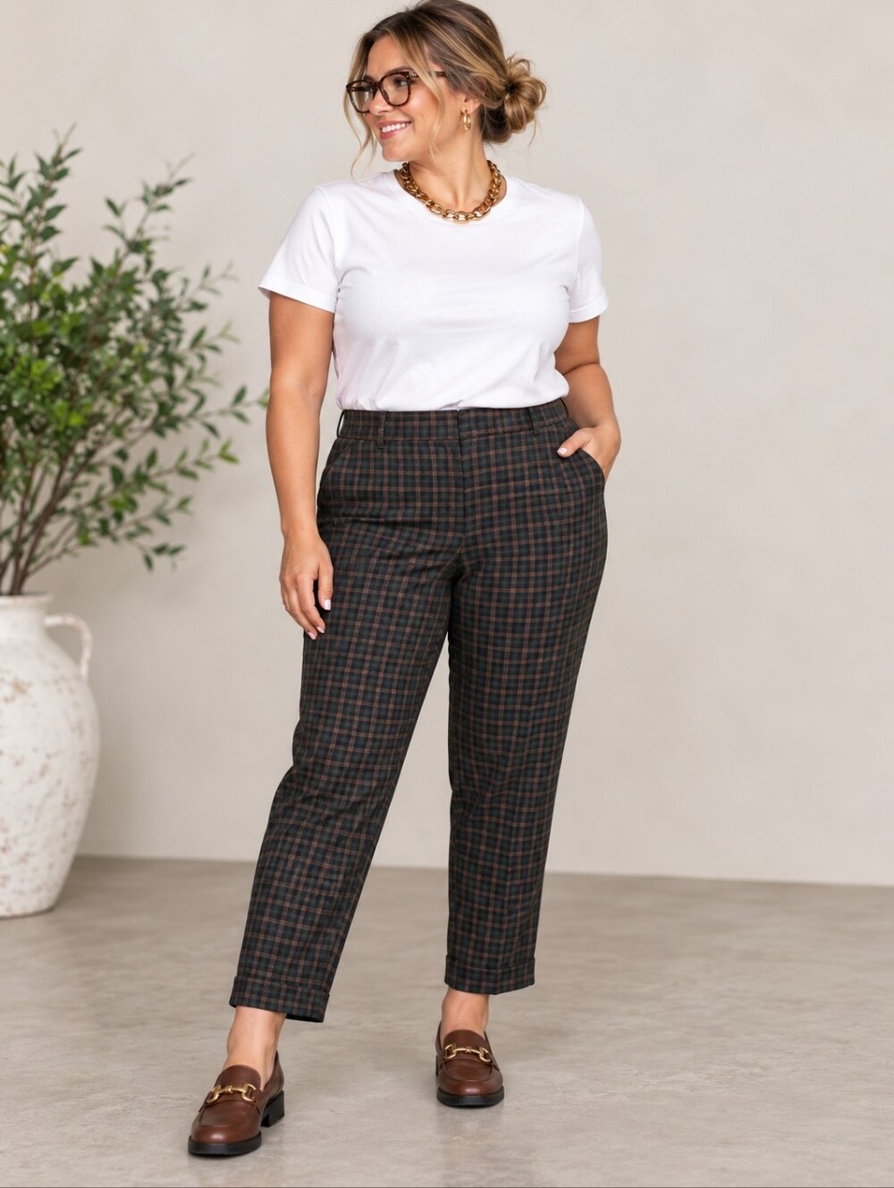 Ricki's NEW Size 14: Dark Multi Plaid Cropped Cuffed Straight-Leg Dress Pants